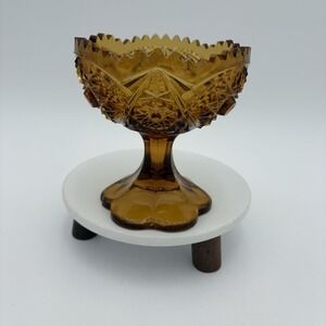 Vintage Kemple Amber‎ Glass Martec Petalfoot Pedastal Candy Dish Compote